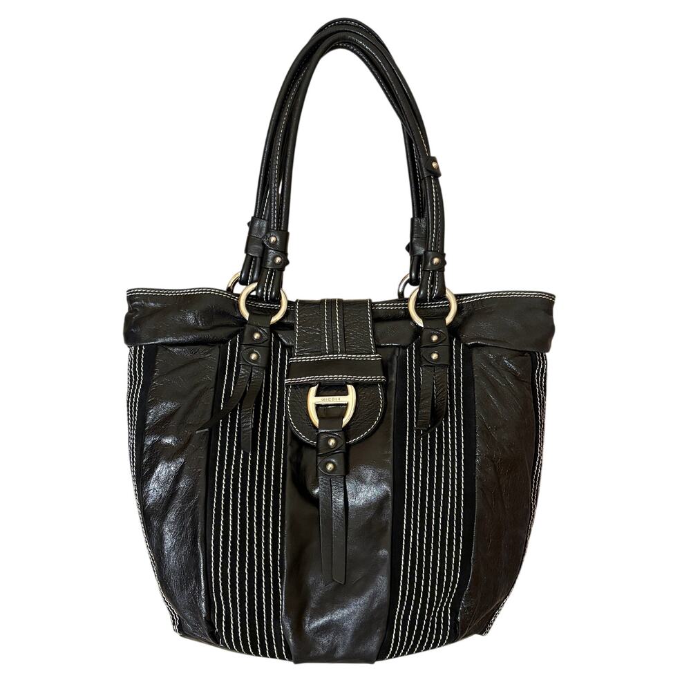 Nicoli Made in Italy Genuine Black Leather Handbag Shoulder Bag EUC